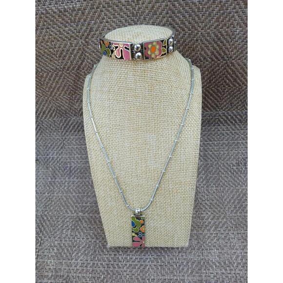 Brighton Flowers Silver Tone Enamel Necklace and Bracelet - Picture 1 of 7